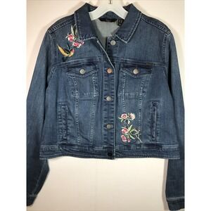 GILI womens size 10‎ stretch jean jacket Embroidered Birds